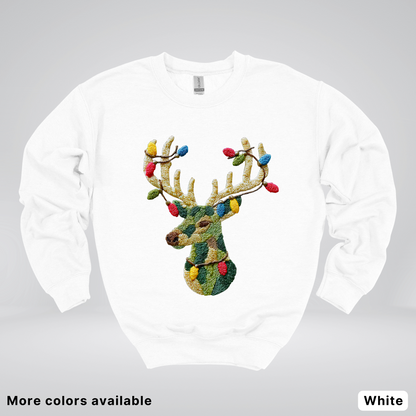 Festive Light-Up Reindeer Hook Yard Faux - Crewneck Sweatshirt