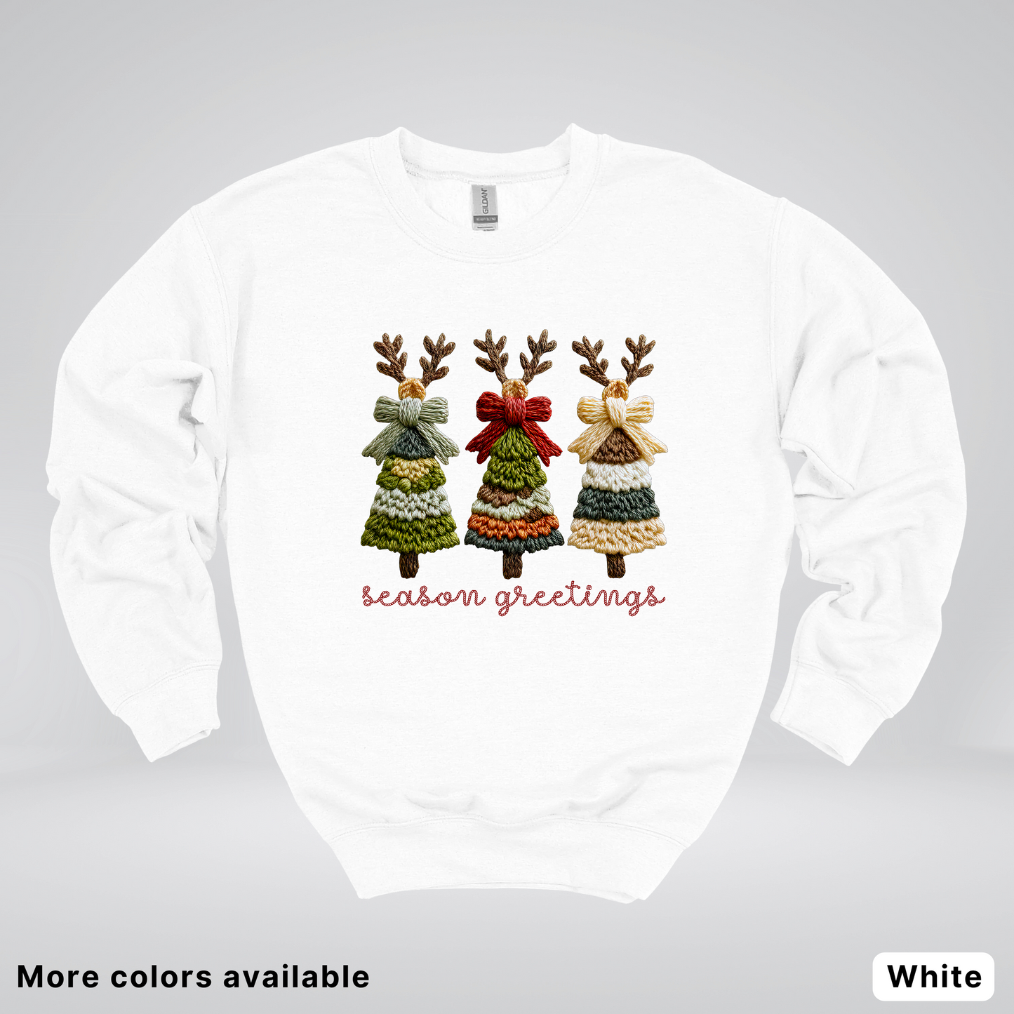 Season Greetings Reindeer Trees Hook Yard Faux - Crewneck Sweatshirt