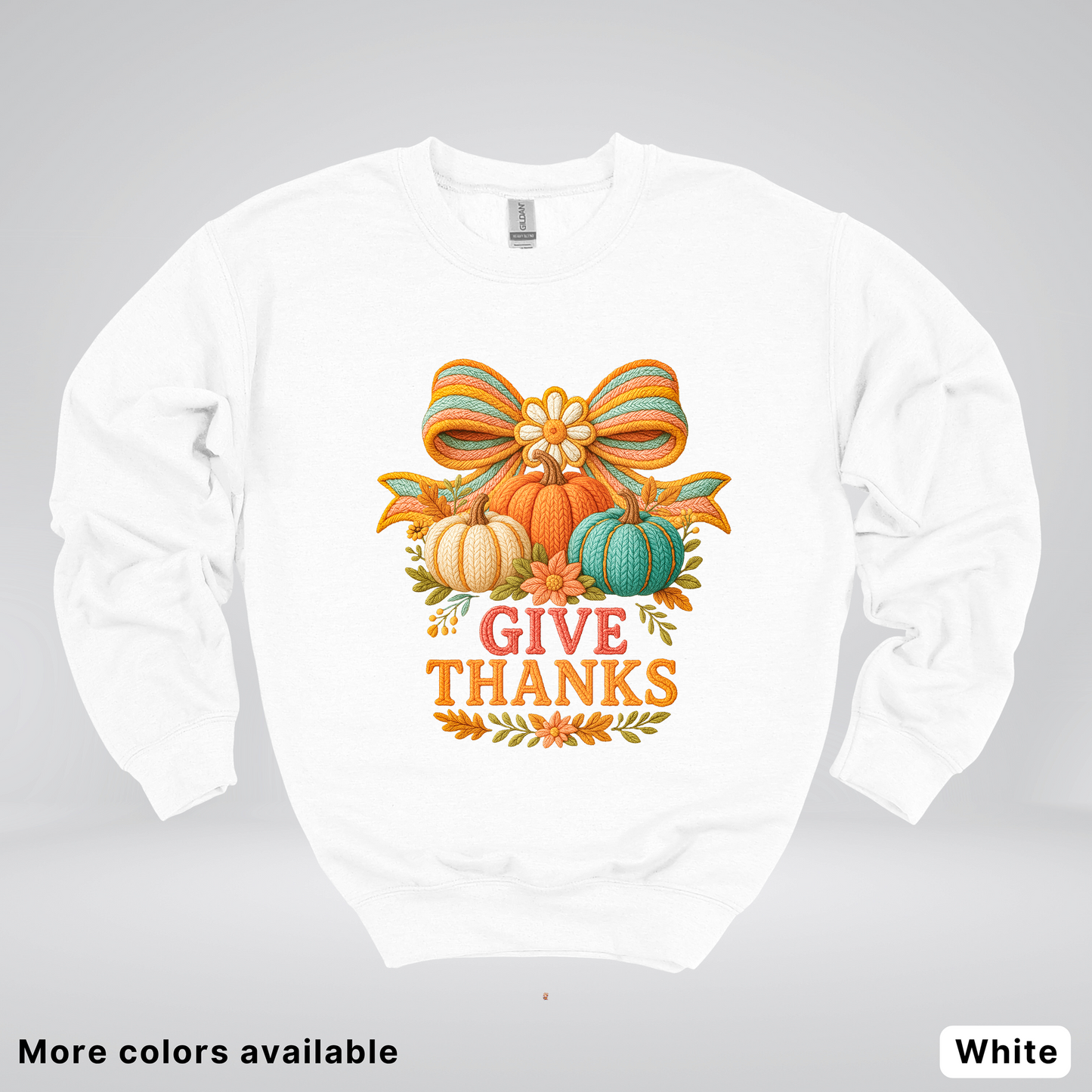 Give Thanks Crochet Thanksgiving Fall Pumpkin - Crewneck Sweatshirt