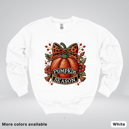 Pumpkin Season Leopard Print Bow Fall Autumn - Crewneck Sweatshirt