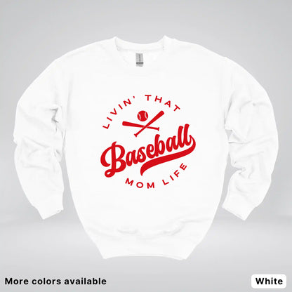 Livin' That Baseball Mom Life - Red Design - Crewneck Sweatshirt