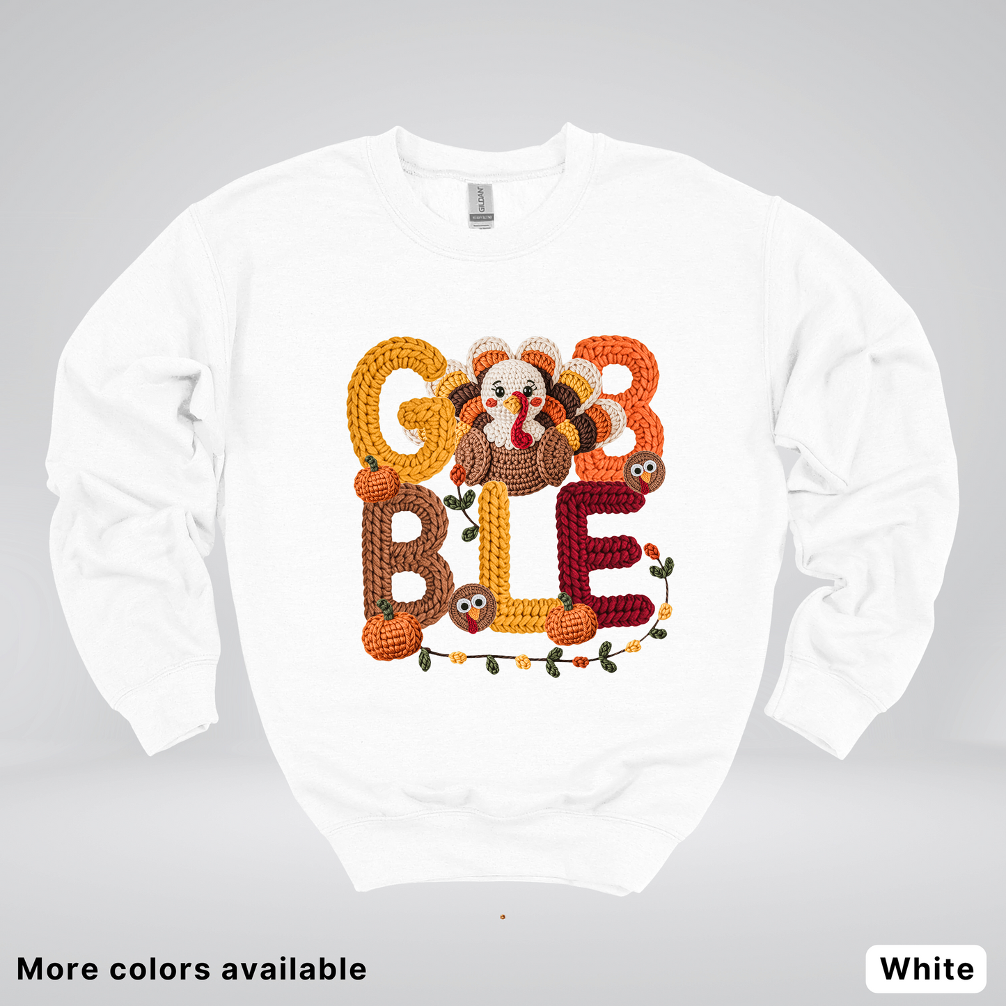 Turkey Gobble Pumpkin Fall Crochet - Crewneck Sweatshirts
