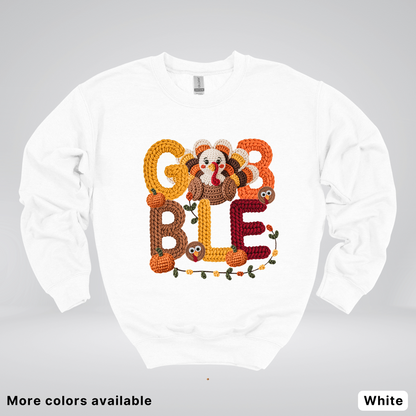 Turkey Gobble Pumpkin Fall Crochet - Crewneck Sweatshirts