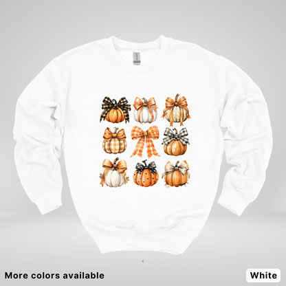 Flannel Bows & Pumpkin Coquette Fall Autumn - Crewneck Sweatshirt