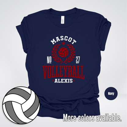 Custom Mascot, Number, & Name – Maroon - Volleyball Design 47 T-Shirt