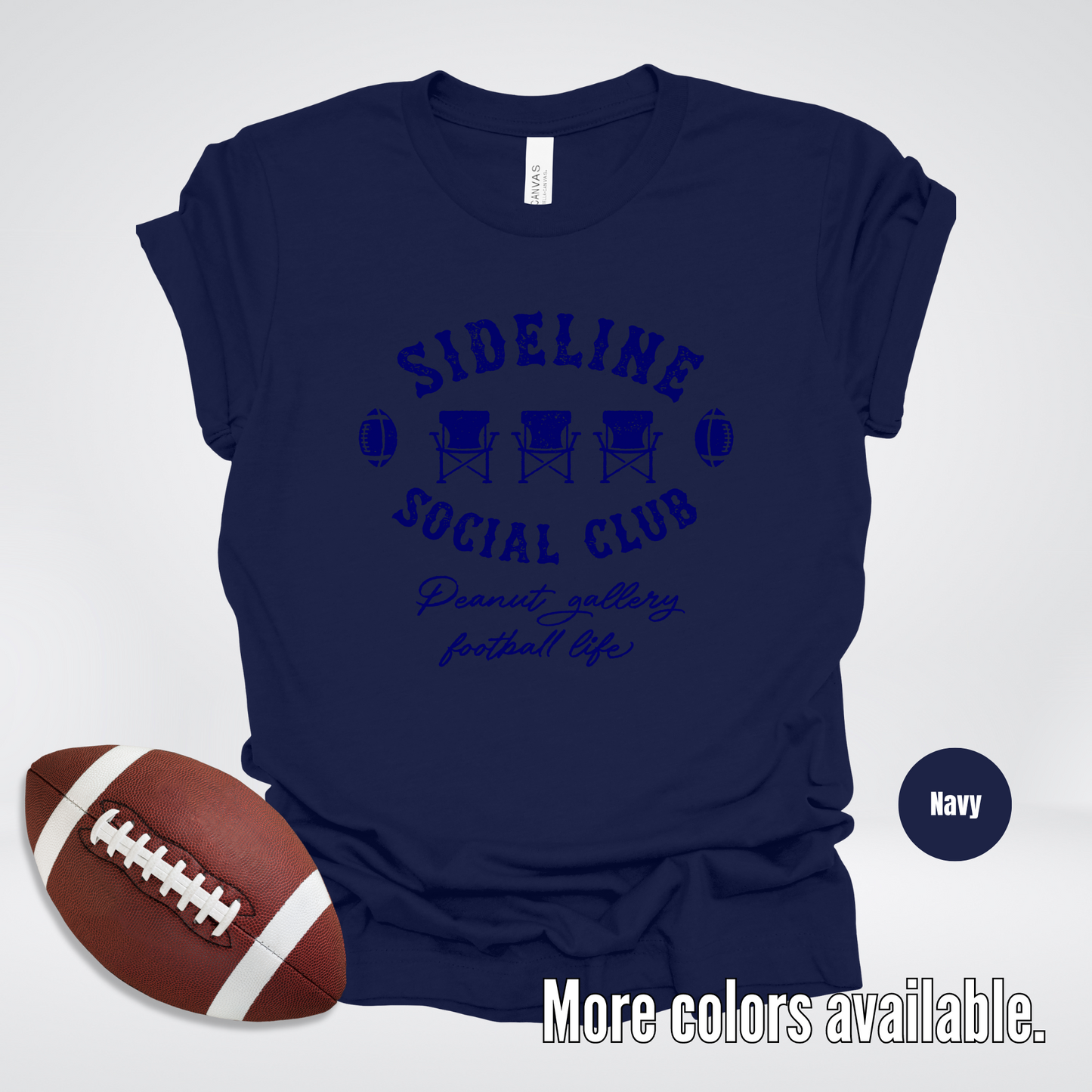 Sideline Social Club Peanut Gallery Football Life Navy Design T-Shirt