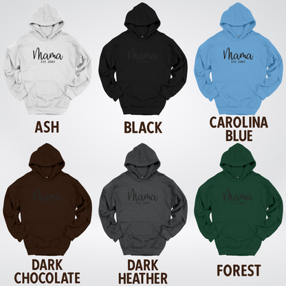 Mama Custom Est Year & Custom Names On Sleeve Hoodie