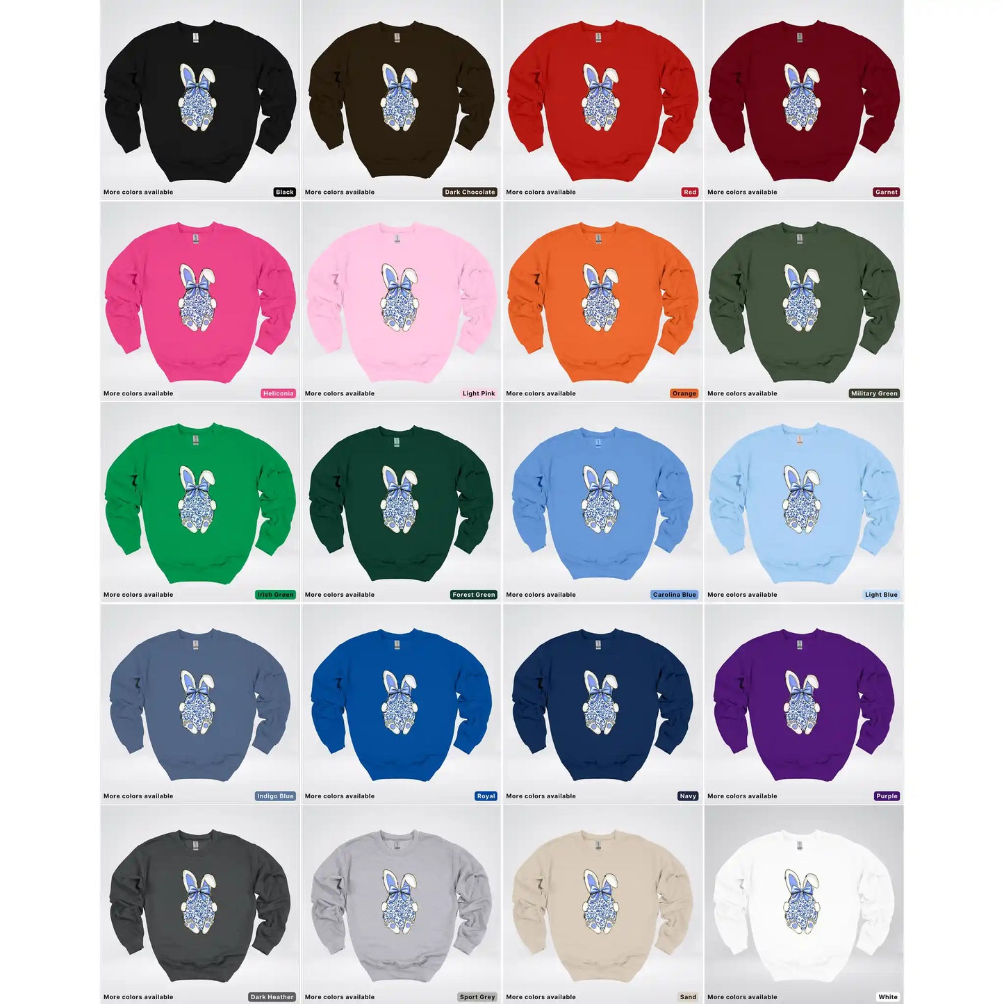 Blue Toile Easter Bunny – Porcelain Bow Bunny Spring Graphic - Crewneck Sweatshirt