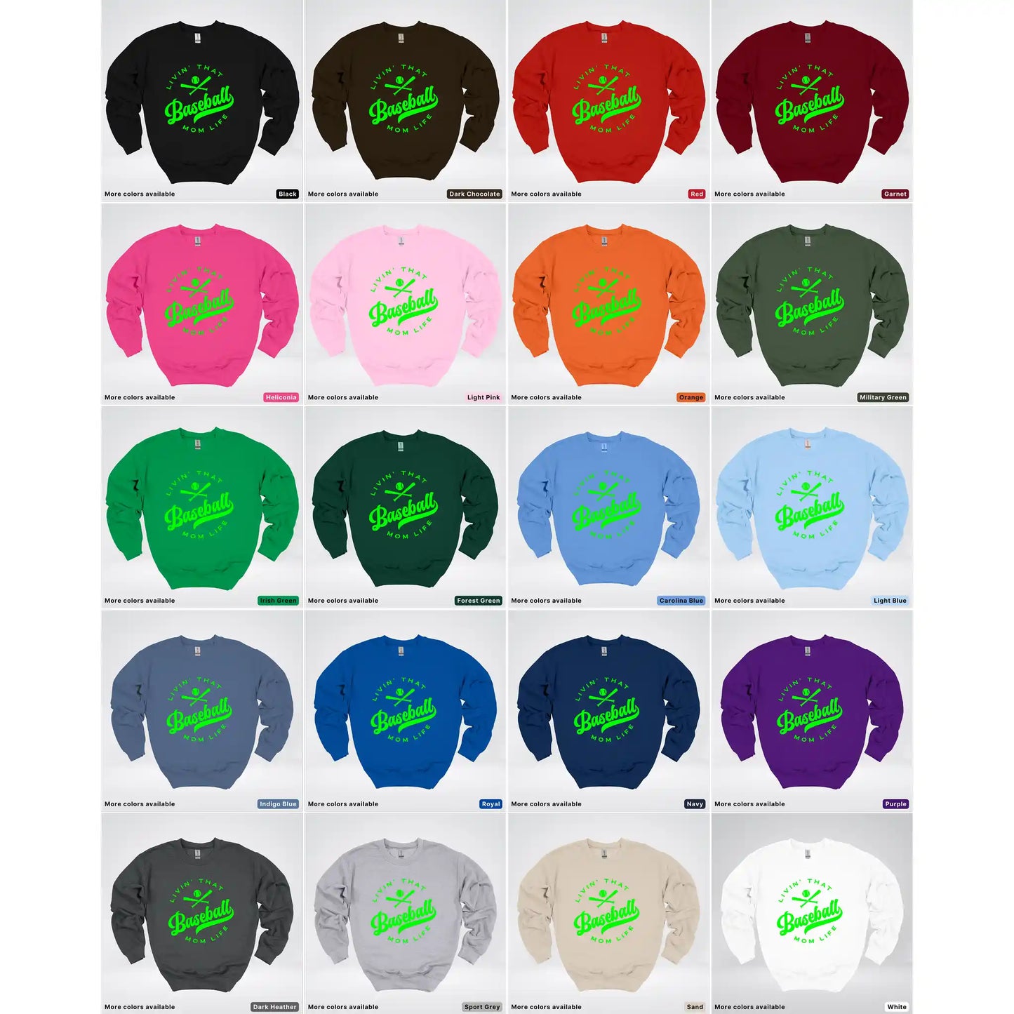 Livin' That Baseball Mom Life - Green Design - Crewneck Sweatshirt