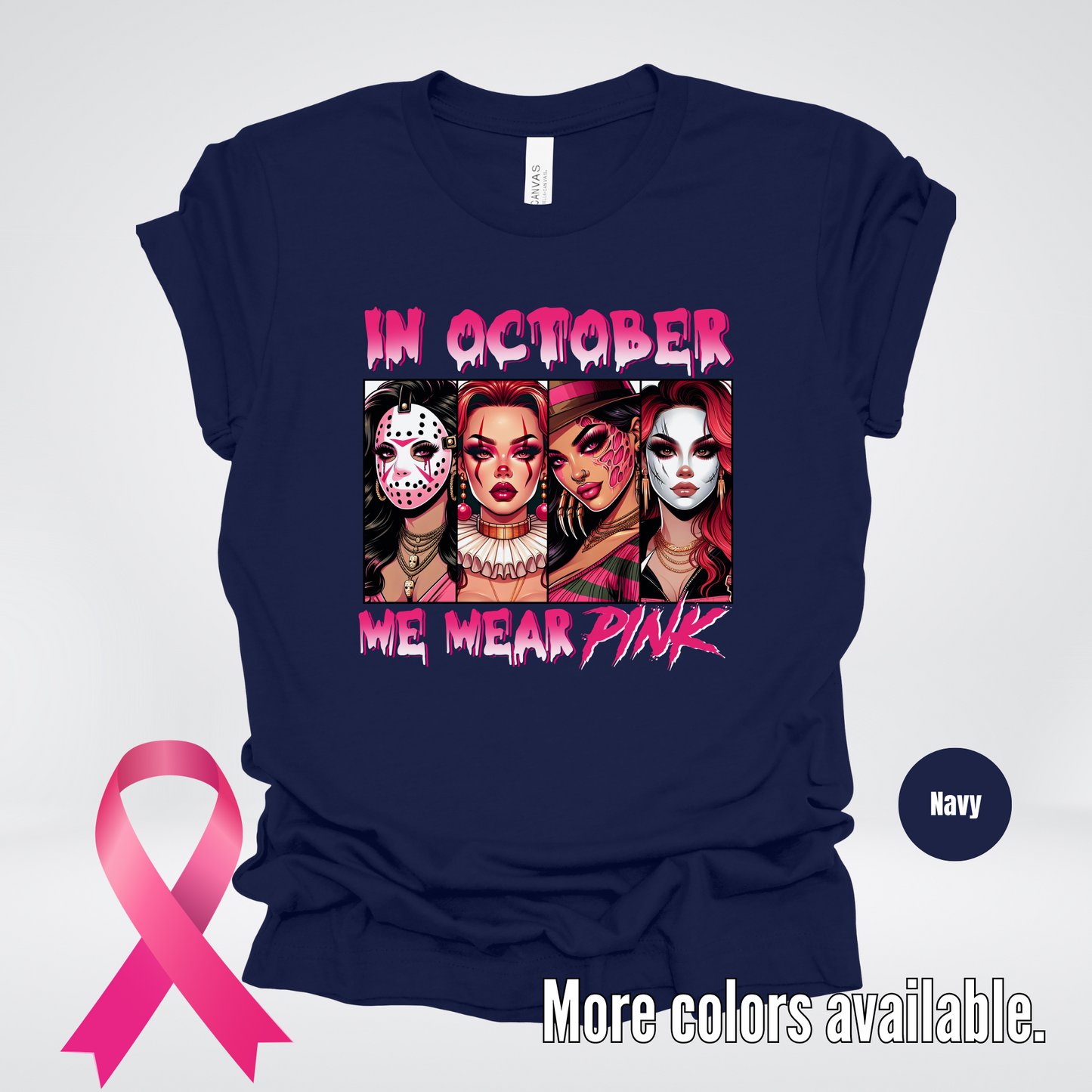 Halloween Bad Girls in October We Wear Pink Horror Movie Characters 2 T-Shirt