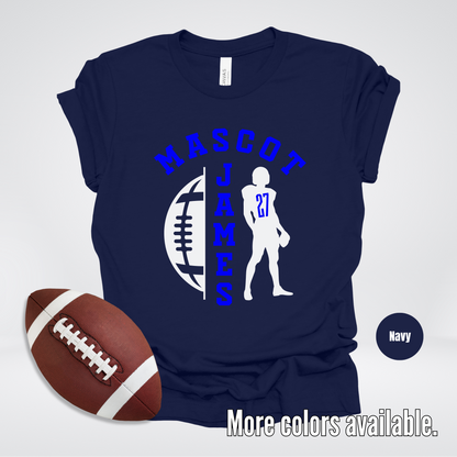 Custom Mascot, Number, & Name - Blue - Football Design 30 T-Shirt