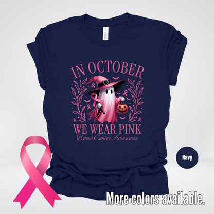 In October We Wear Pink Halloween Breast Cancer Awareness T-Shirt