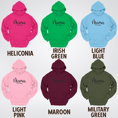 Mama Custom Est Year & Custom Names On Sleeve Hoodie