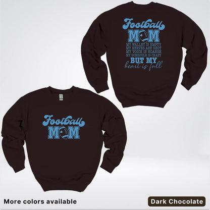 Football Mom – My Heart Is Full Front & Back – Light Blue Design- Crewneck Sweatshirt