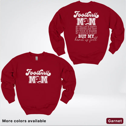 Football Mom – My Heart Is Full Front & Back – White Design- Crewneck Sweatshirt