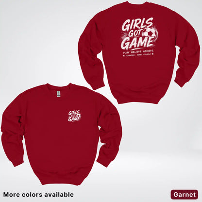 Girls Got Game - White Design - Soccer Crewneck Sweatshirt