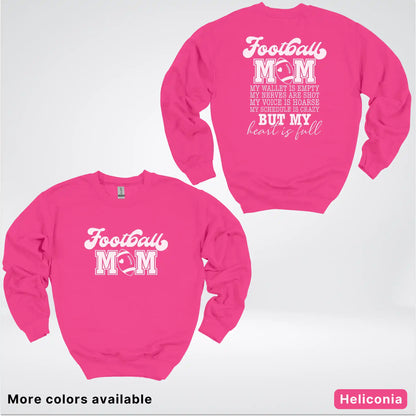 Football Mom – My Heart Is Full Front & Back – White Design- Crewneck Sweatshirt
