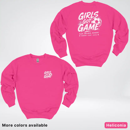 Girls Got Game - White Design - Soccer Crewneck Sweatshirt