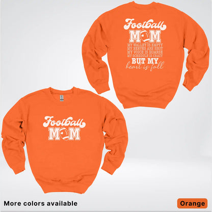 Football Mom – My Heart Is Full Front & Back – White Design- Crewneck Sweatshirt