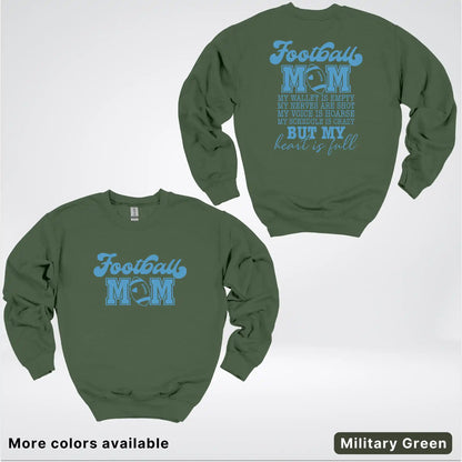 Football Mom – My Heart Is Full Front & Back – Light Blue Design- Crewneck Sweatshirt