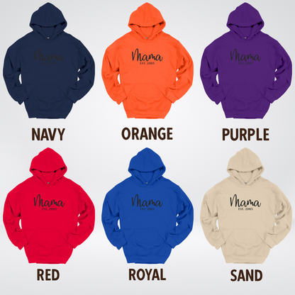 Mama Custom Est Year & Custom Names On Sleeve Hoodie