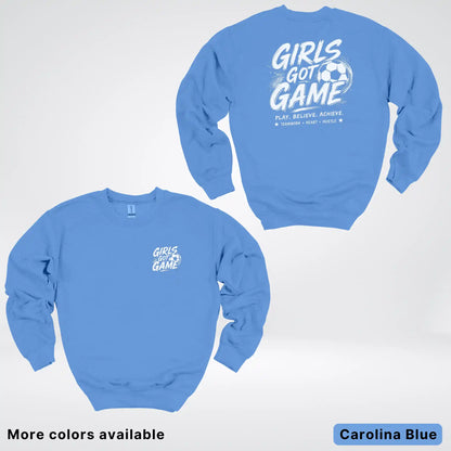Girls Got Game - White Design - Soccer Crewneck Sweatshirt