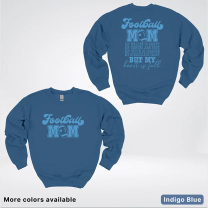 Football Mom – My Heart Is Full Front & Back – Light Blue Design- Crewneck Sweatshirt