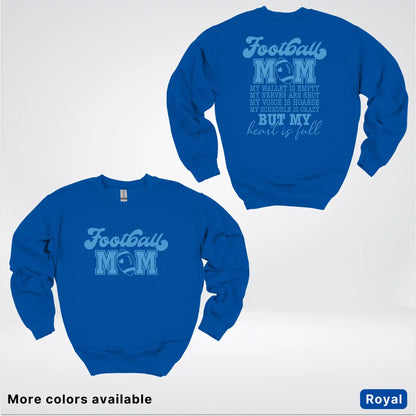 Football Mom – My Heart Is Full Front & Back – Light Blue Design- Crewneck Sweatshirt