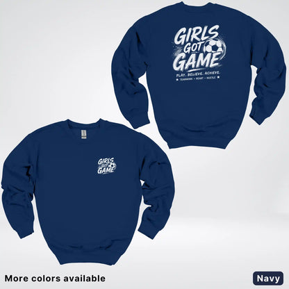 Girls Got Game - White Design - Soccer Crewneck Sweatshirt