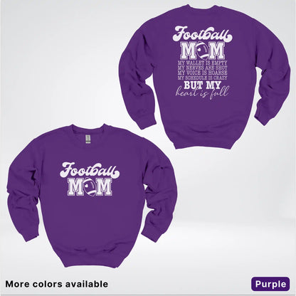 Football Mom – My Heart Is Full Front & Back – White Design- Crewneck Sweatshirt