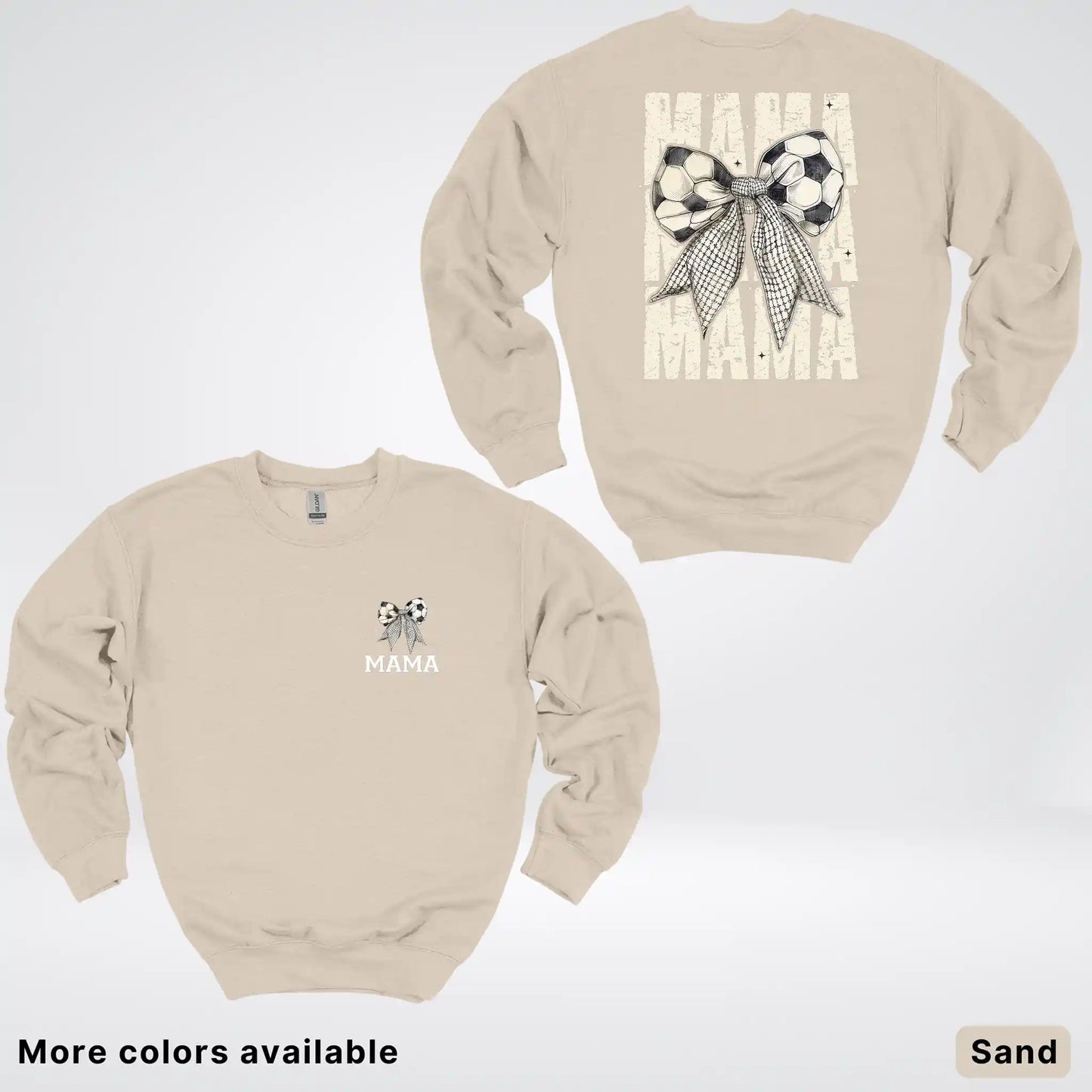 Soccer Mama Bow Coquette Varsity Font Graphic Crewneck Sweatshirt