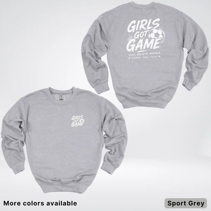 Girls Got Game - White Design - Soccer Crewneck Sweatshirt