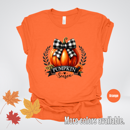 Pumpkin Season Black And While Flannel Coquette Bow T-Shirt