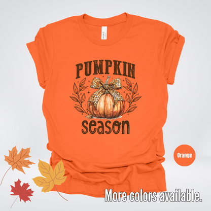 Pumpkin Season Leopard Print Coquette Bow T-Shirt