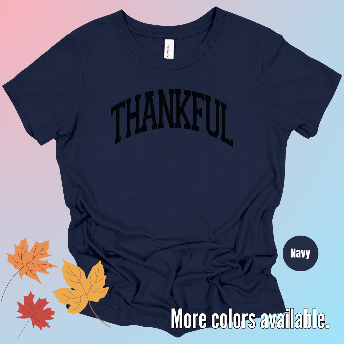 Thankful Varsity Youth T-Shirt - Black Design