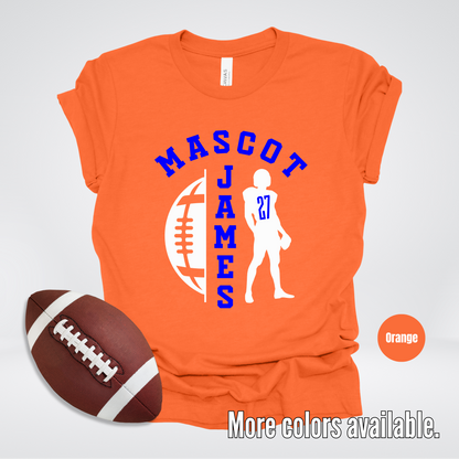 Custom Mascot, Number, & Name - Blue - Football Design 30 T-Shirt