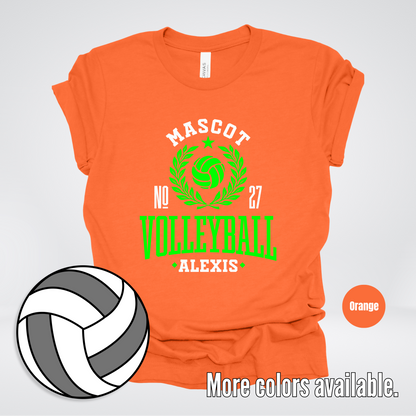 Custom Mascot, Number, & Name – Green - Volleyball Design 45 T-Shirt