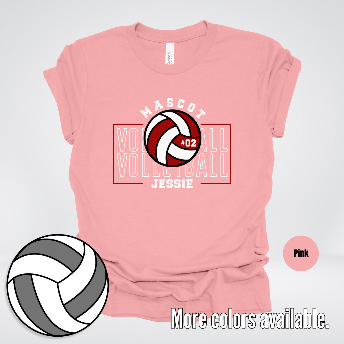 Custom Mascot, Number, & Name - Maroon - Volleyball Design 2 T-Shirt
