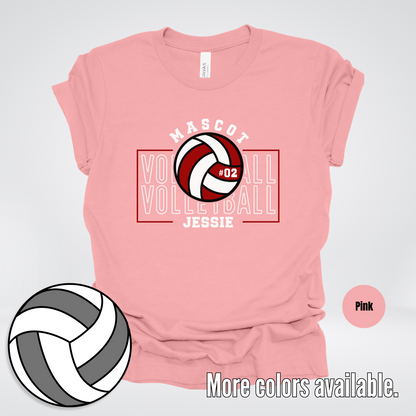 Custom Mascot, Number, & Name - Maroon - Volleyball Design 2 T-Shirt