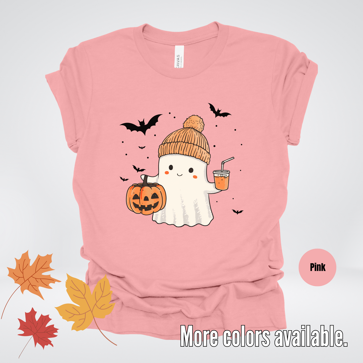 Cute Fall Ghost with Pumpkin And Bats T-Shirt