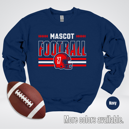 Custom Mascot & Number - Red - Football Design 2 Crewneck Sweatshirt