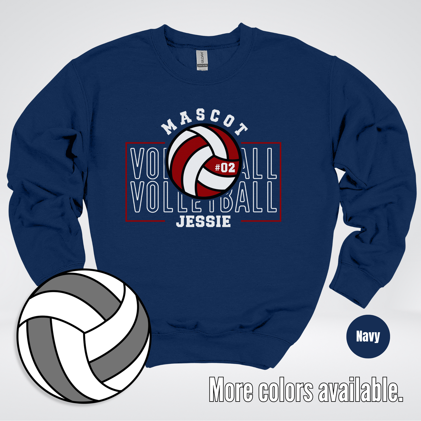 Custom Mascot, Number, & Name - Maroon - Volleyball Design 2 Crewneck Sweatshirt