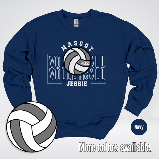 Custom Mascot, Number, & Name – Gray - Volleyball Design 8 Crewneck Sweatshirt