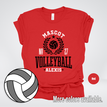 Custom Mascot, Number, & Name – Black - Volleyball Design 40 T-Shirt
