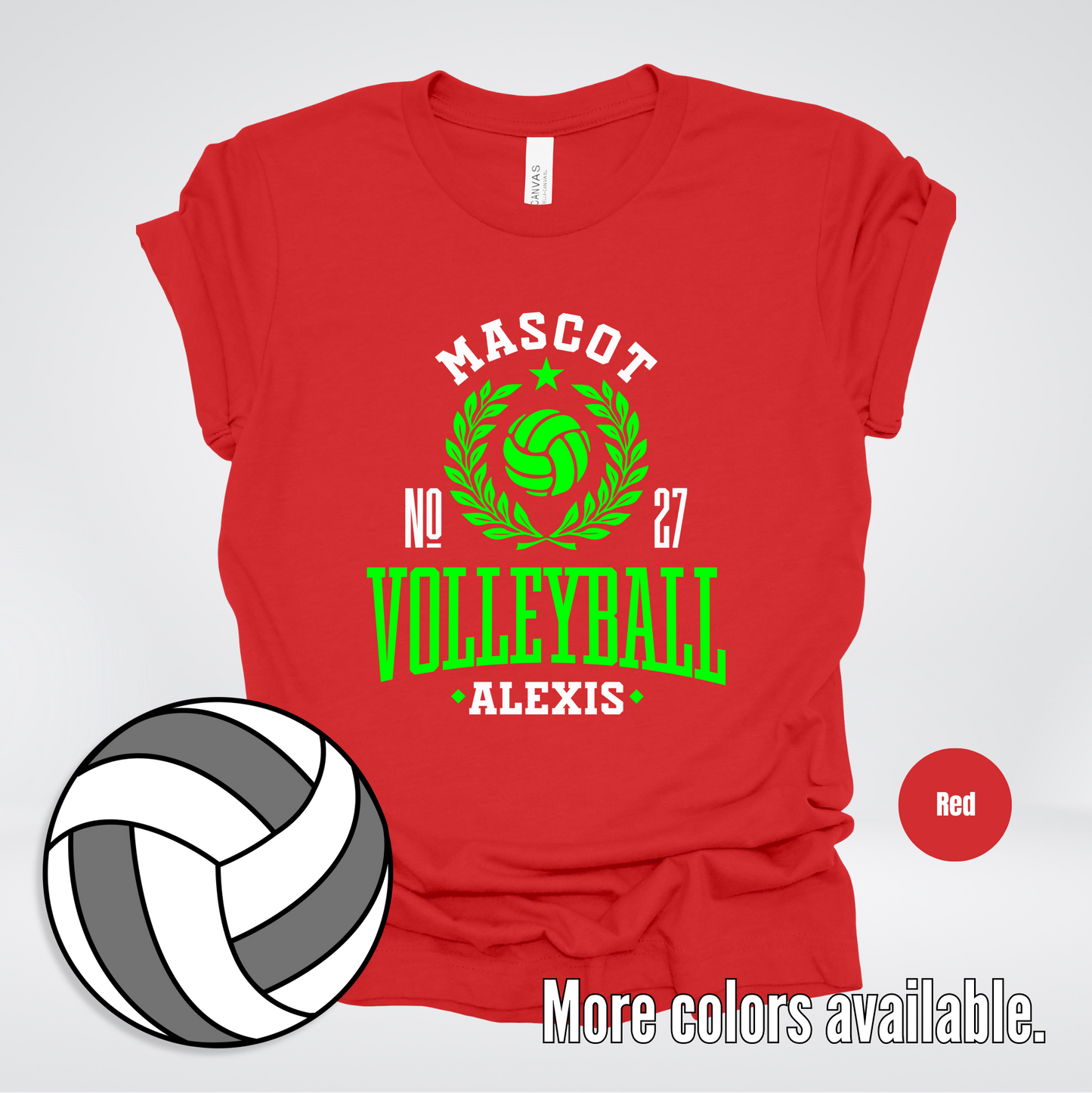 Custom Mascot, Number, & Name – Green - Volleyball Design 45 T-Shirt