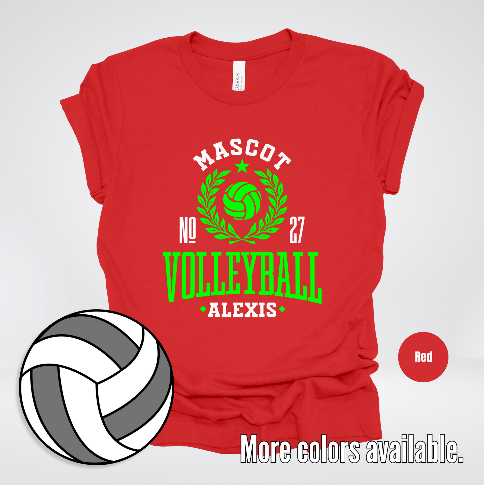 Custom Mascot, Number, \u0026 Name – Green - Volleyball Design 45 T-Shirt –  Prime Prize Apparel, image size:1920x1921