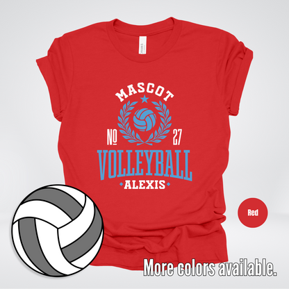 Custom Mascot, Number, & Name – Light Blue - Volleyball Design 46 T-Shirt