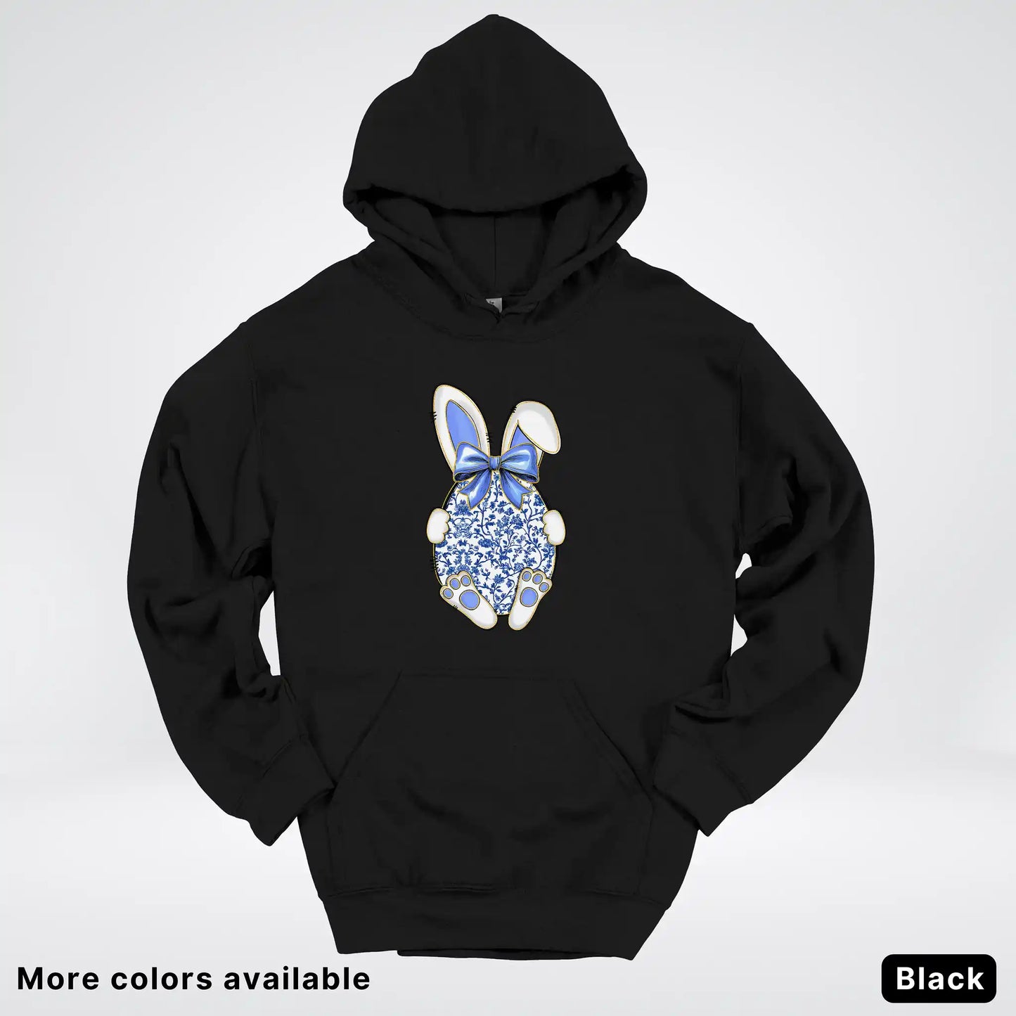 Blue Toile Easter Bunny – Porcelain Bow Bunny Spring Graphic - Hoodie