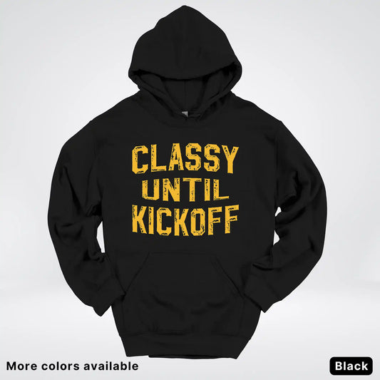 Classy Until Kickoff – Purple & Victory Gold Football Fan Graphic - Hoodie