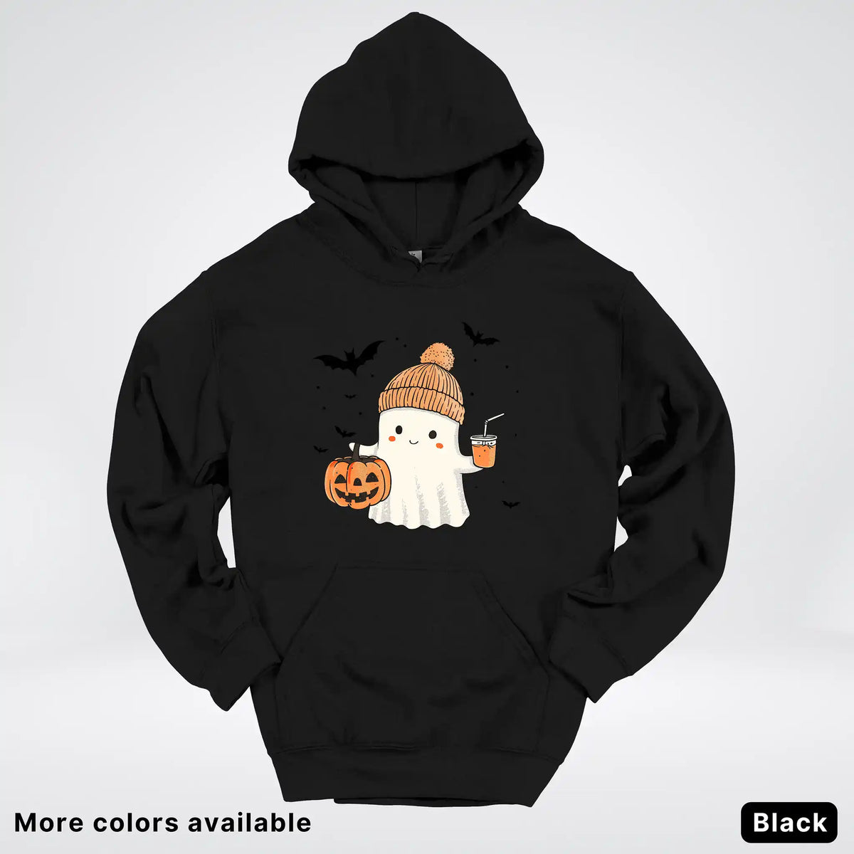 Cute Fall Ghost with Pumpkin And Bats Hoodie